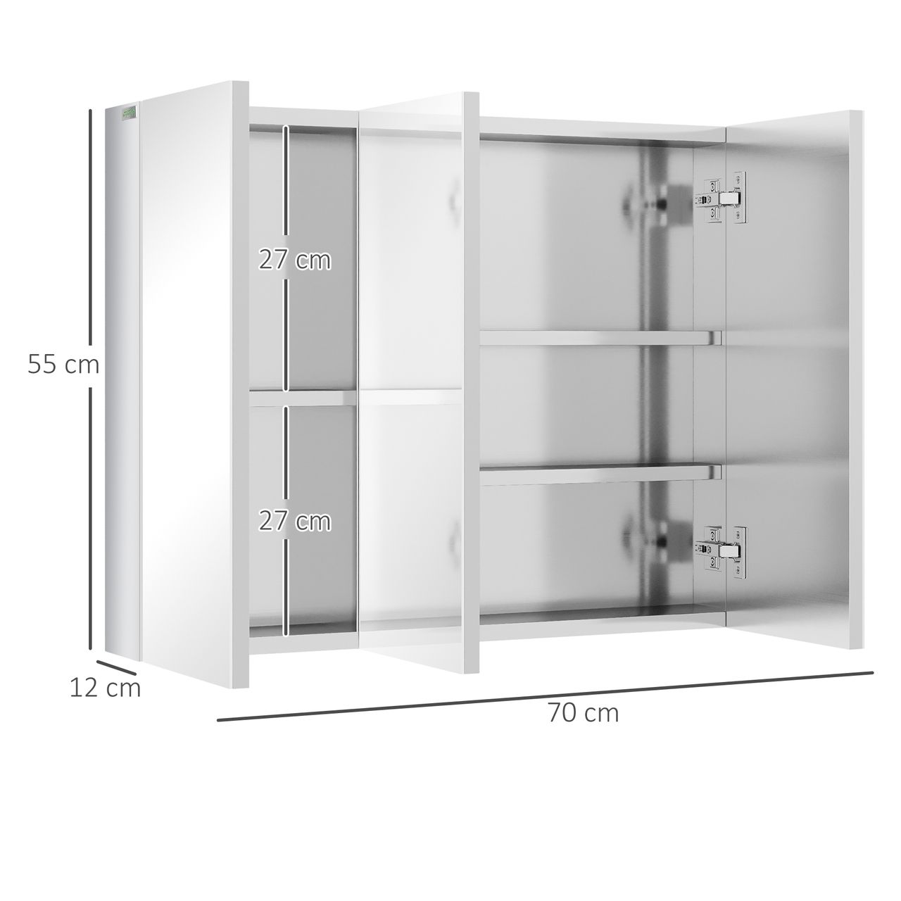 kleankin Spiegelschrank, Hängeschrank, Badezimmerschrank mit 3 Türen, Edelstahl