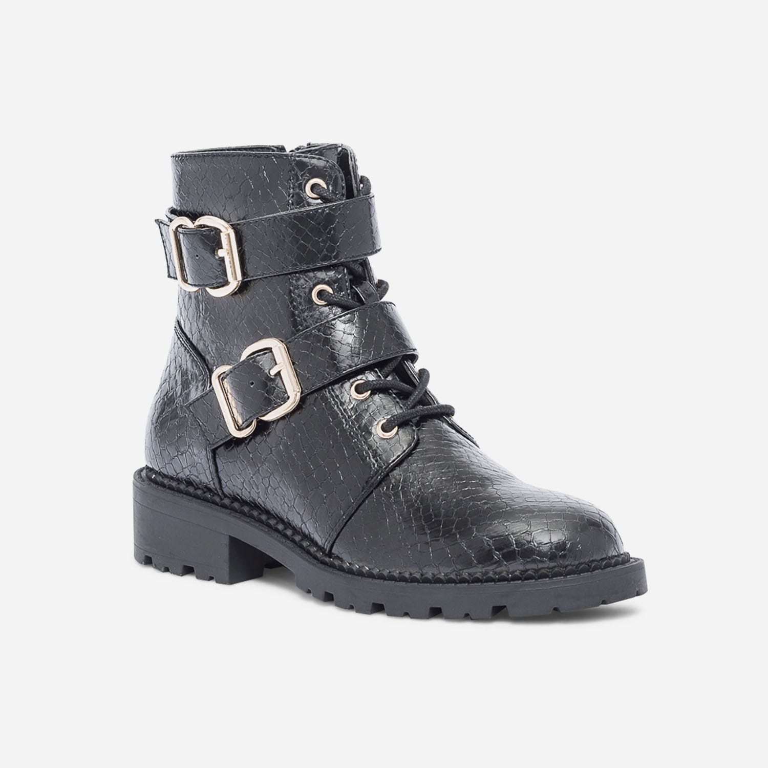Boots à lacet TEXTO noir effet python