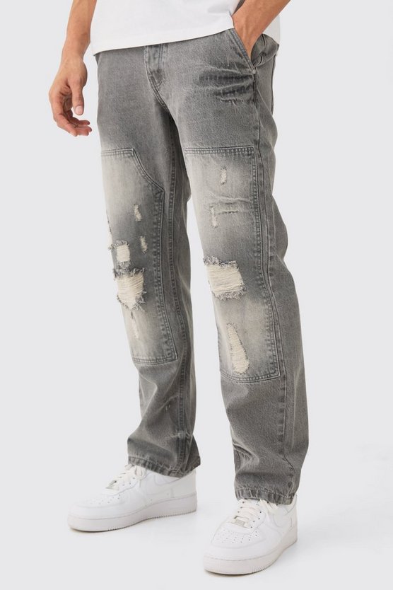 Lockere zerrissene Jeans in Mittelgrau