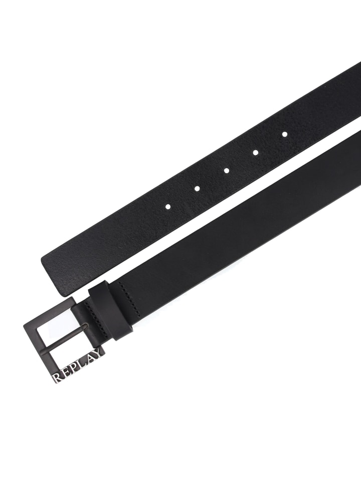 Replay Gürtel Leder in black günstig kaufen 90 cm