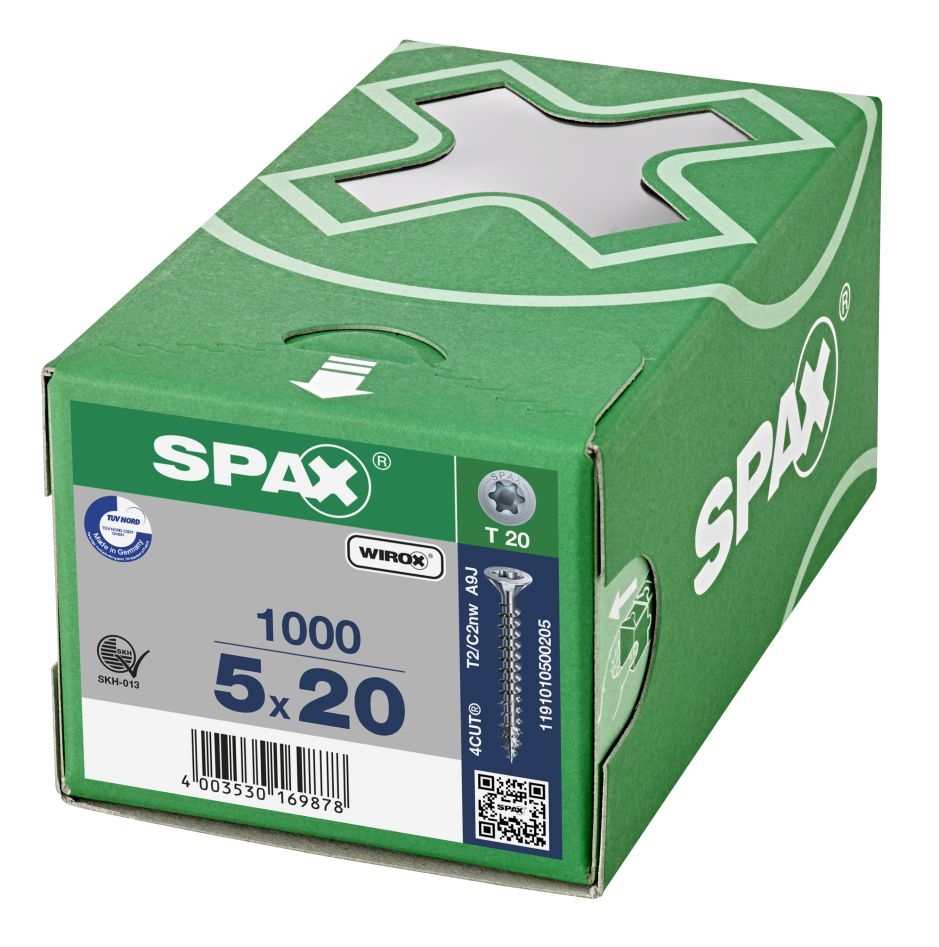 SPAX 1191010500205 Univerzální šroub 5 x 20 mm, plný závit, zapuštěná hlava, T-STAR plus T20 - 1000 kusů