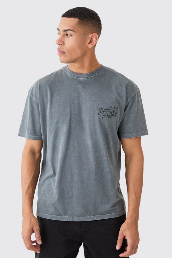 Oversize T-Shirt mit Acid-Waschung und Kirsch-Print