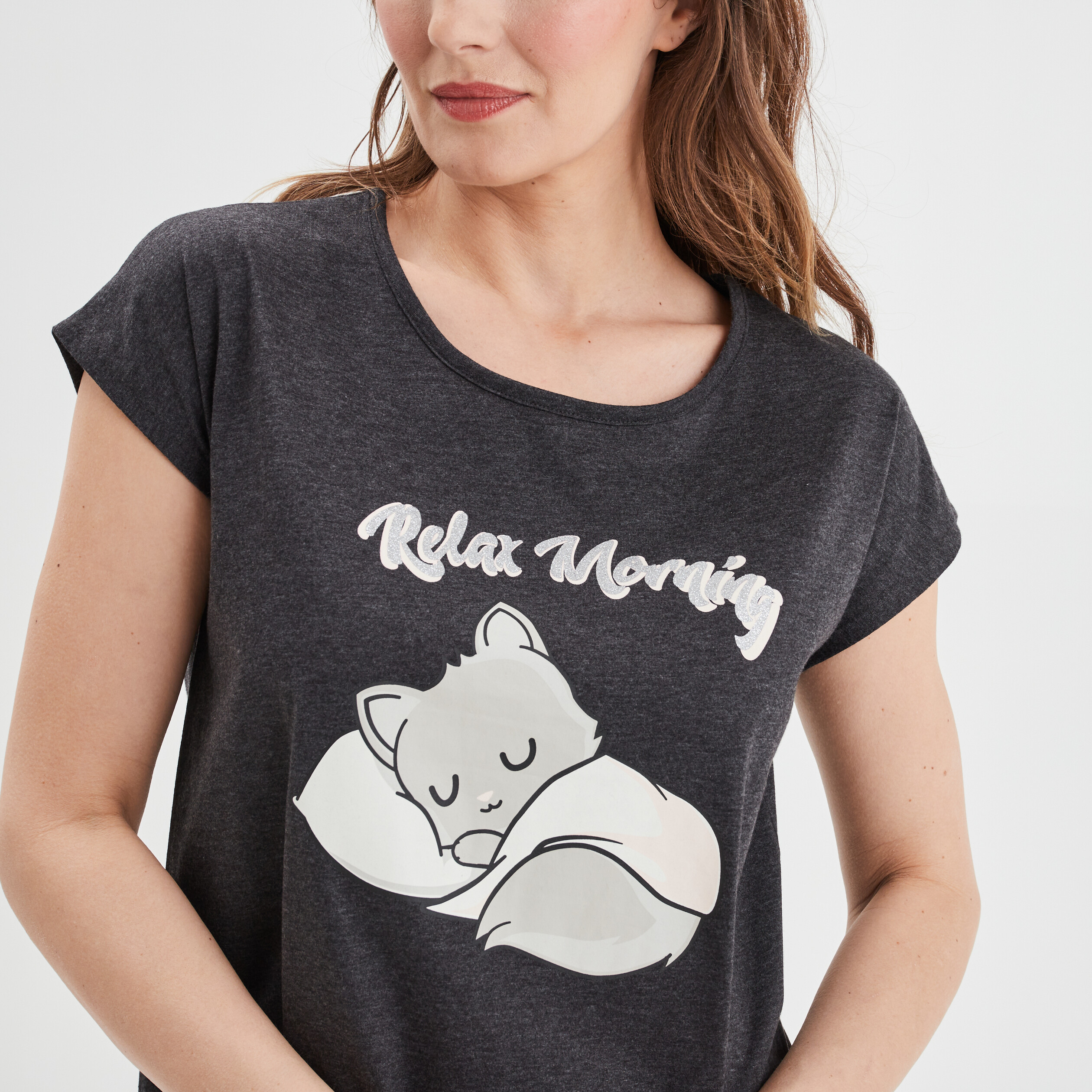 Ensemble pyjama short 2 pièces coton gris foncé femme | La Halle