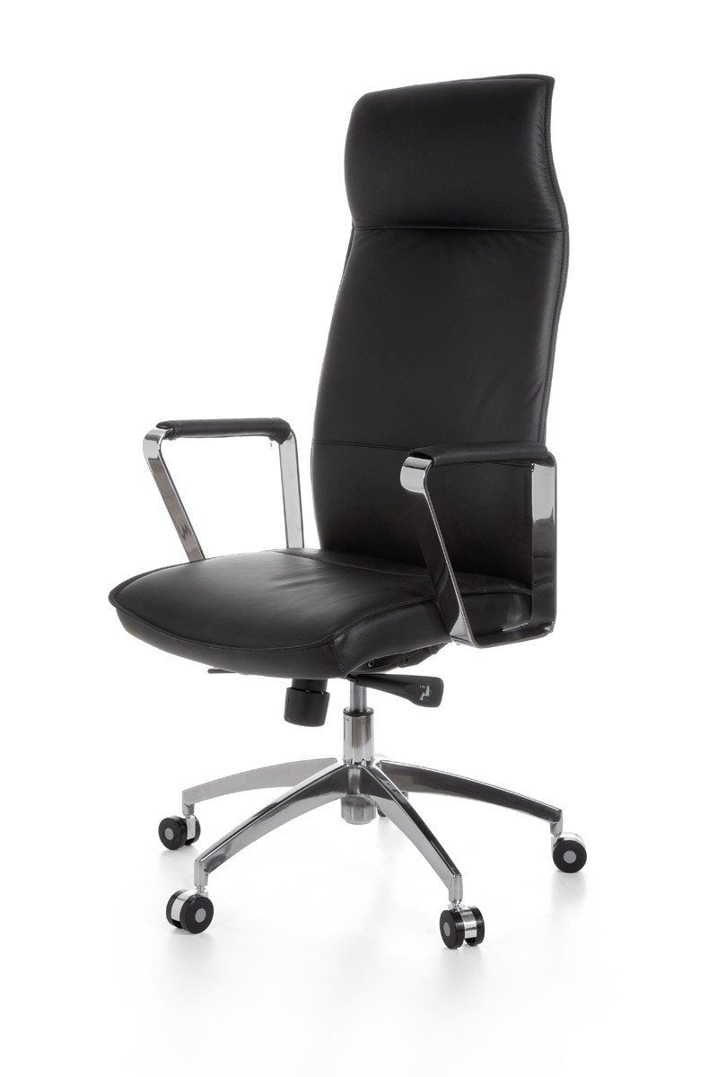 Amstyle Drehstuhl SPM1.137 (Echtleder Schwarz, Bürostuhl XXL 120 kg Modern), Schreibtischstuhl Drehbar, Chefsessel mit Armlehne