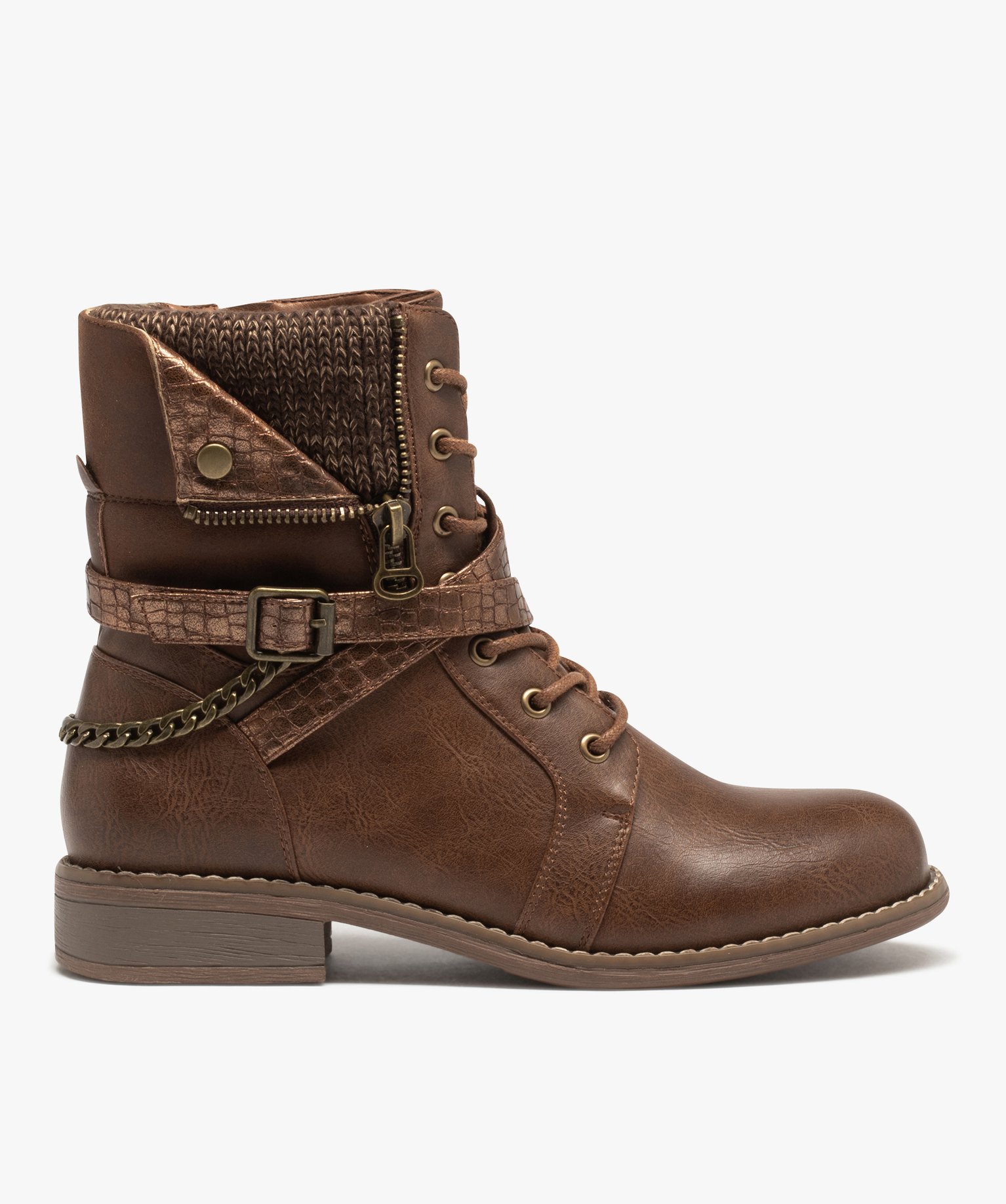 Boots avec tige fantaisie et chaine à la cheville femme camel | GEMO