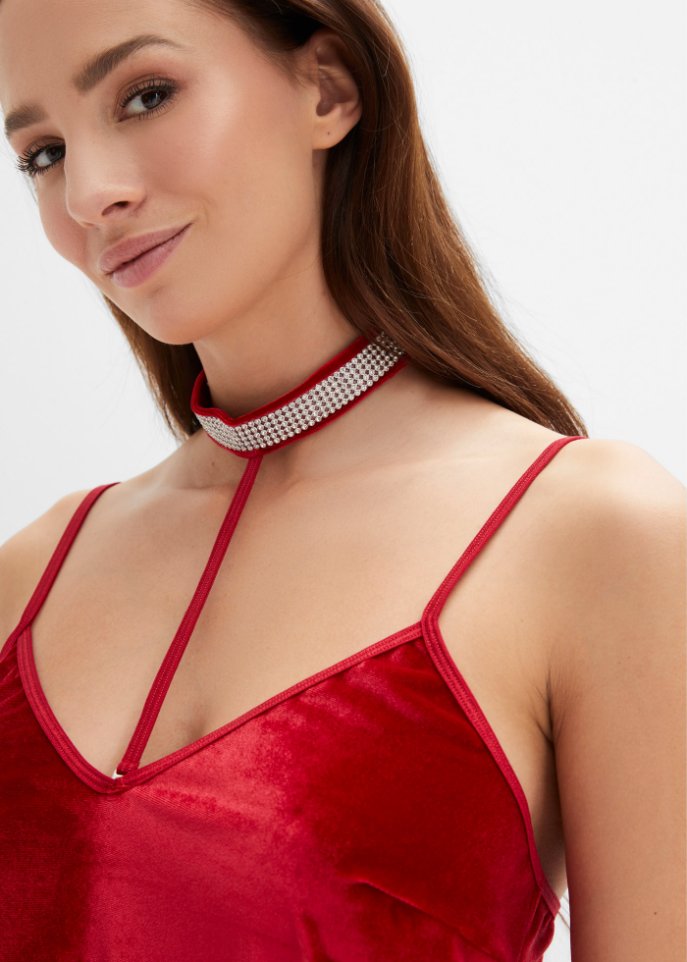 Samtkleid mit abnehmbarem Glitzerchoker (2-tlg. Set)