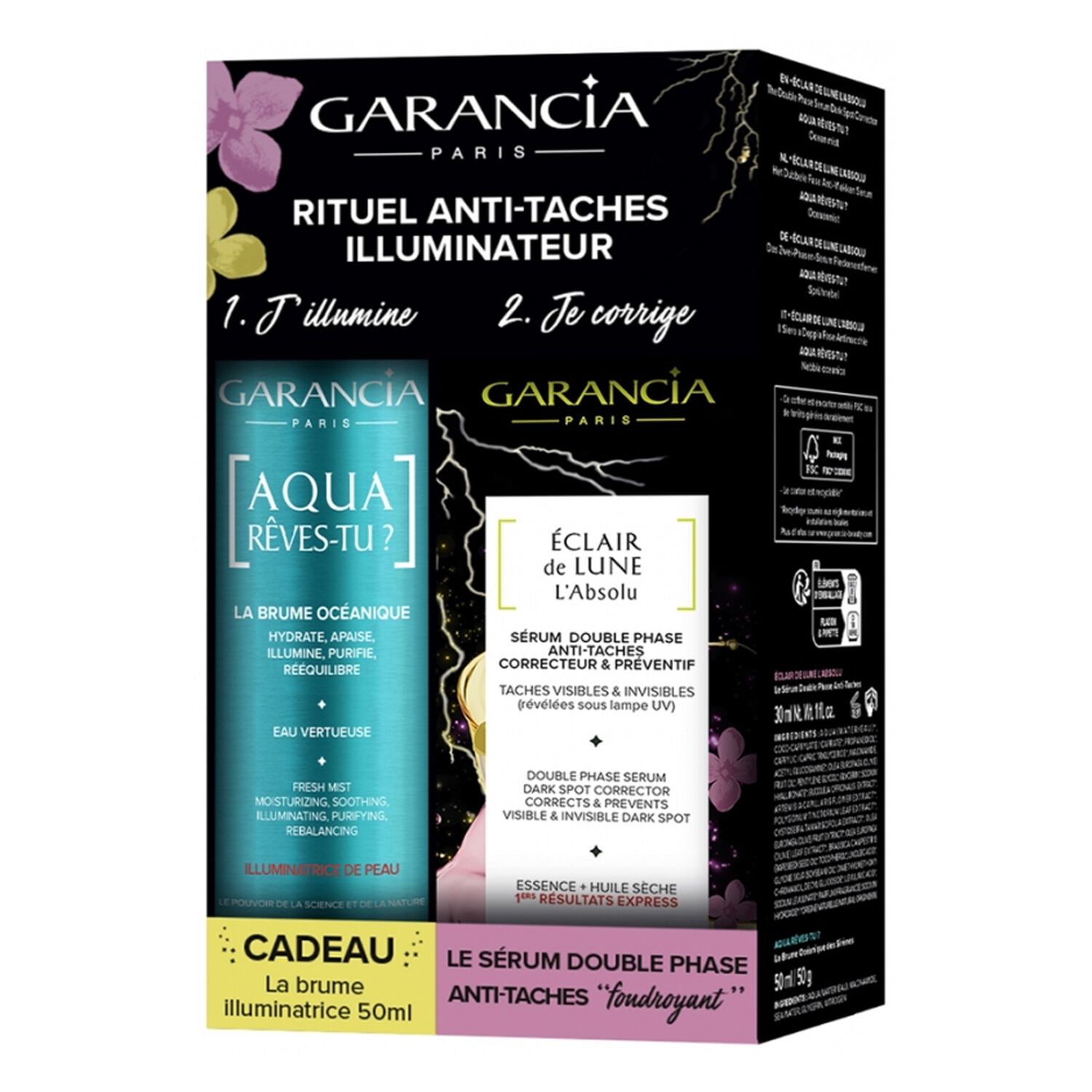 Garancia Eclair de Lune L'Absolu Lot Double-Sérum Anti-Taches 30 ml + Aqua Rêves-Tu La Brume 50 ml Offerte