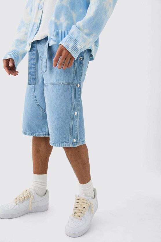 Lockere Jeansshorts mit elastischem Bund und Druckknöpfen