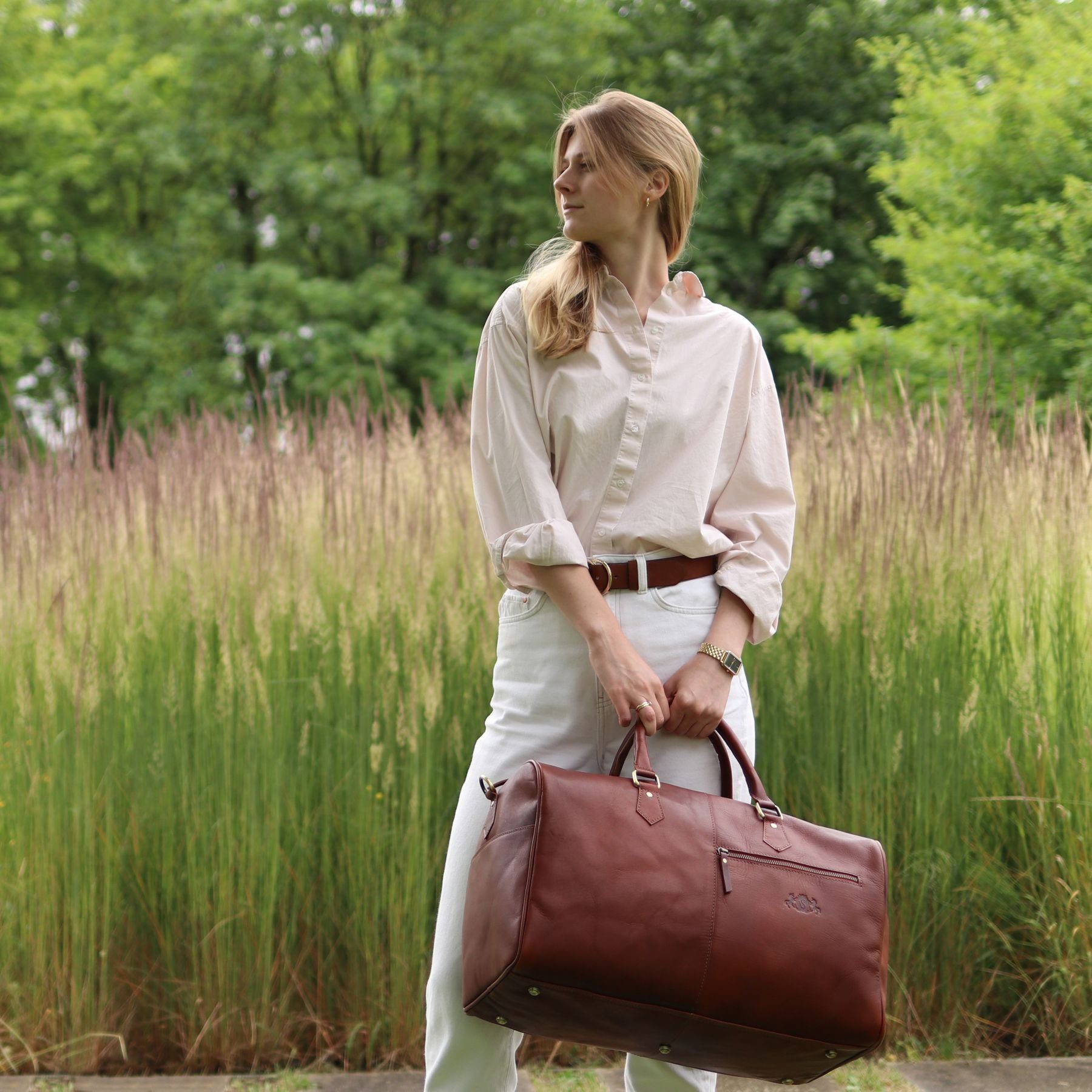 SID & VAIN Reisetasche Leder Weekender Unisex SEATTLE, Echtleder Reisegepäck für Damen & Herren, Sporttasche XL Hellbraun