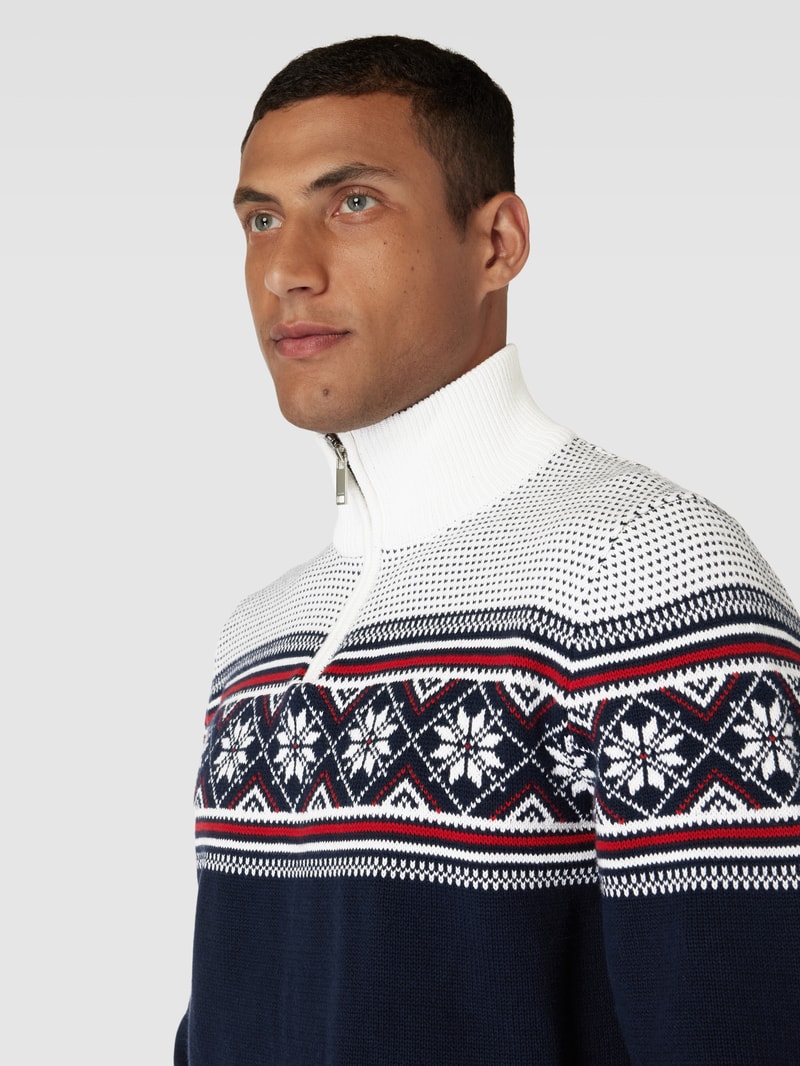Strickpullover mit Troyer-Kragen Modell 'CLAUS' in dunkelblau