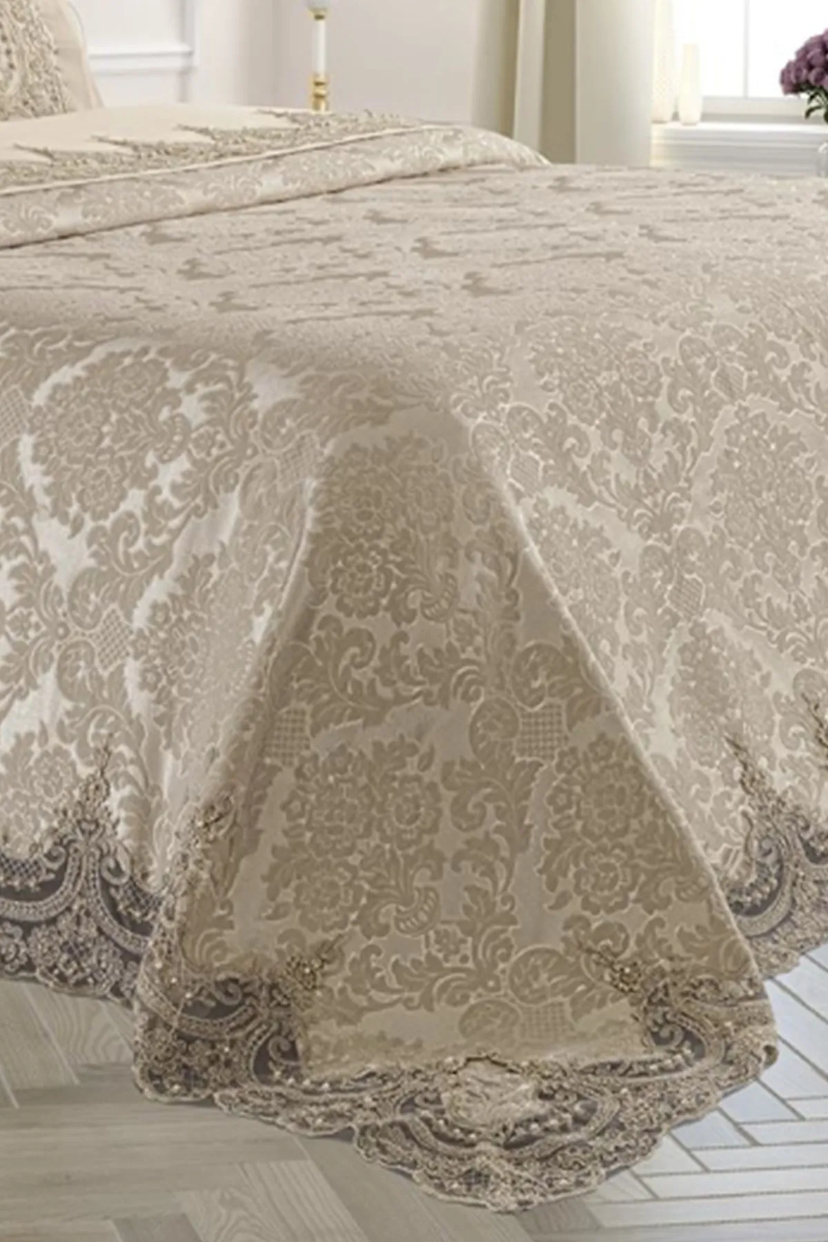 Çeyiz Diyarı  Mitgift-Piqué-Set mit französischer Spitze, Arus Beige
