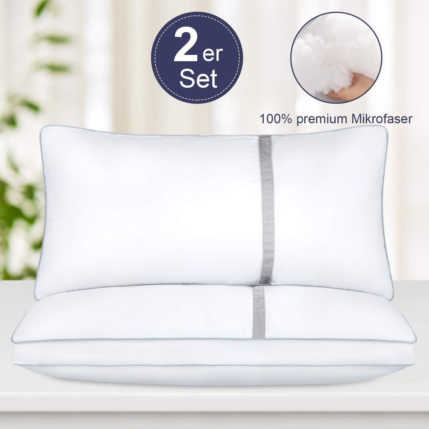Kopfkissen Kissen 40x80/80x80 cm, 2er Set Flauschige Kissen aus Mikrofaser, BedStory, Füllung: Microfaser, Sofakissen für Schlafzimmer, Wohnzimmer, Maschinenwaschbar Kopfkissen