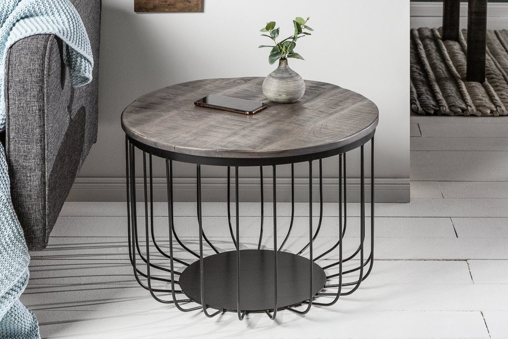 riess-ambiente Couchtisch FACTORY LOFT Ø60cm grau / schwarz (Einzelartikel, 1-St), Wohnzimmer · Mango-Massivholz · rund · Metall · handmade · Industrial