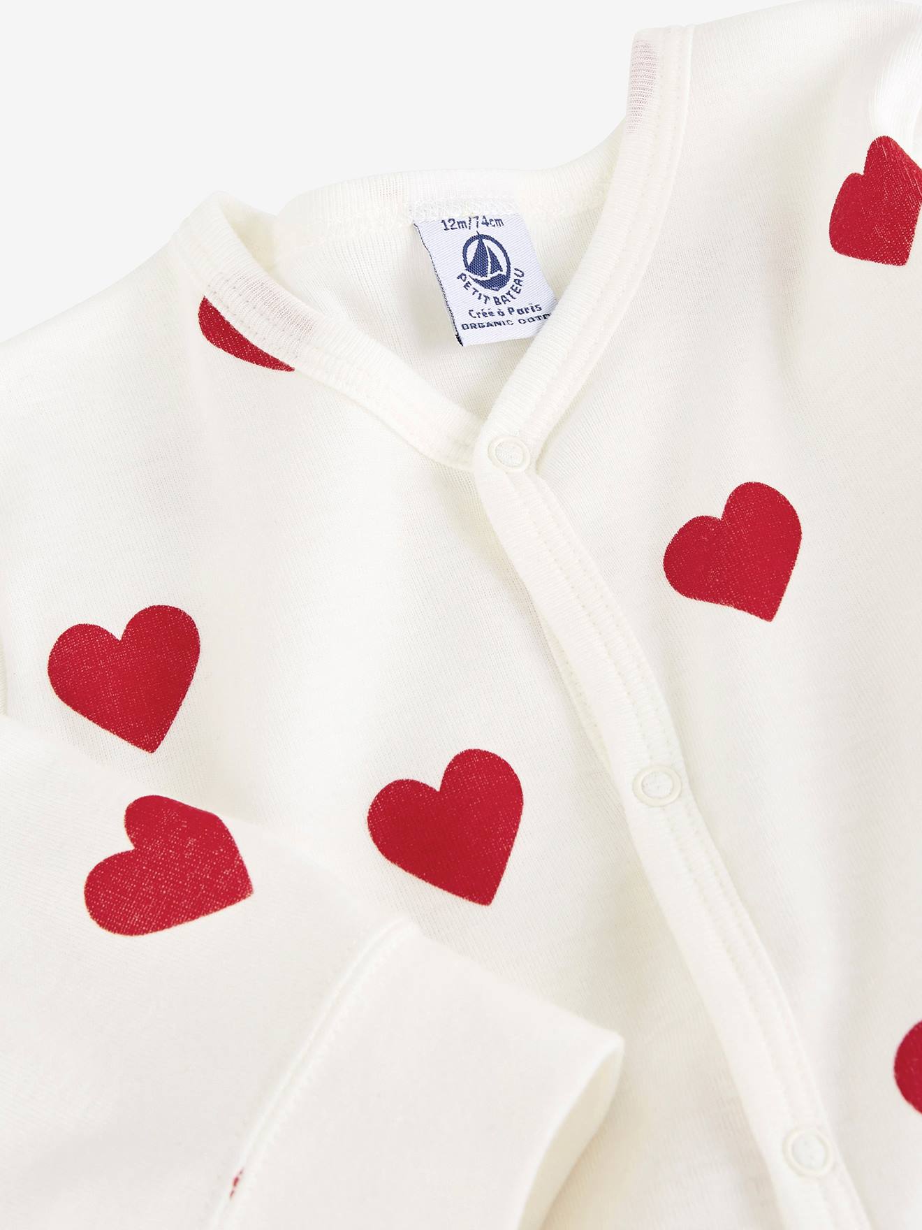 Petit Bateau Baby Strampler, Bio-Baumwolle Oeko-Tex PETIT BATEAU - weiß bedruckt herzen