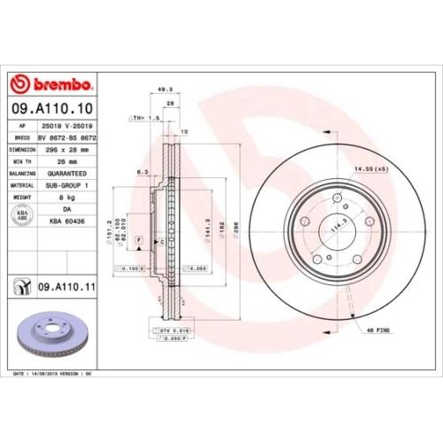 Bremsscheibe Brembo Vorderachse  2 Stück 09.A110.11 - ATU