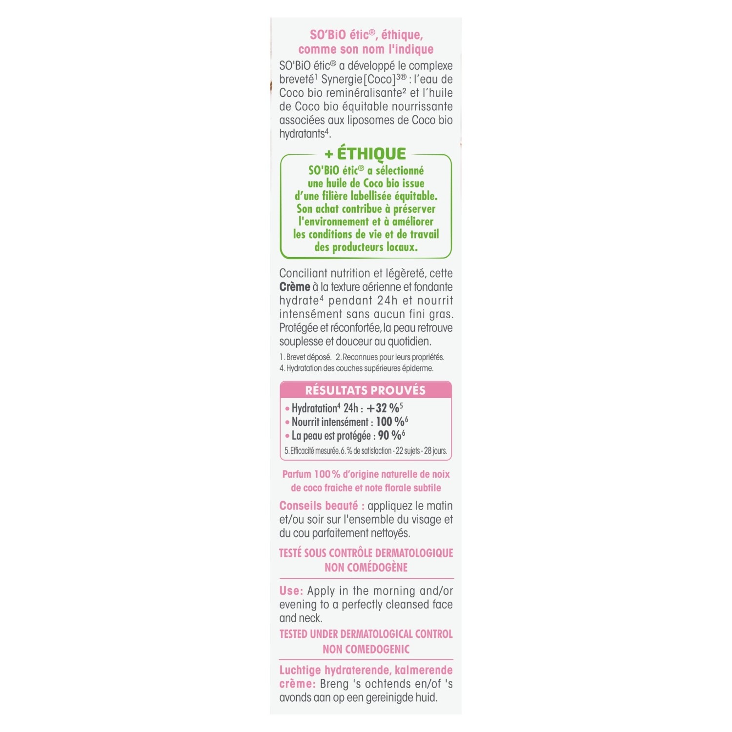 SO BiO étic Light Moisturizing Comfort Cream¹, for normal til tørr hud, Nutri Coco