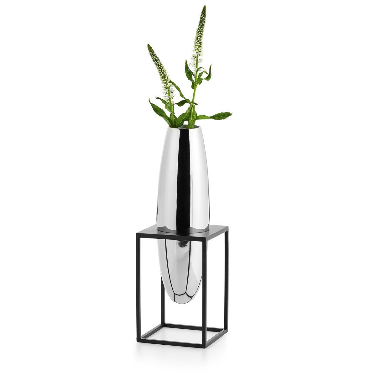 PHILIPPI Tischvase Solero S; Moderne Dekovase aus hochglanzpoliertem Nickel im Ständer aus Stahl