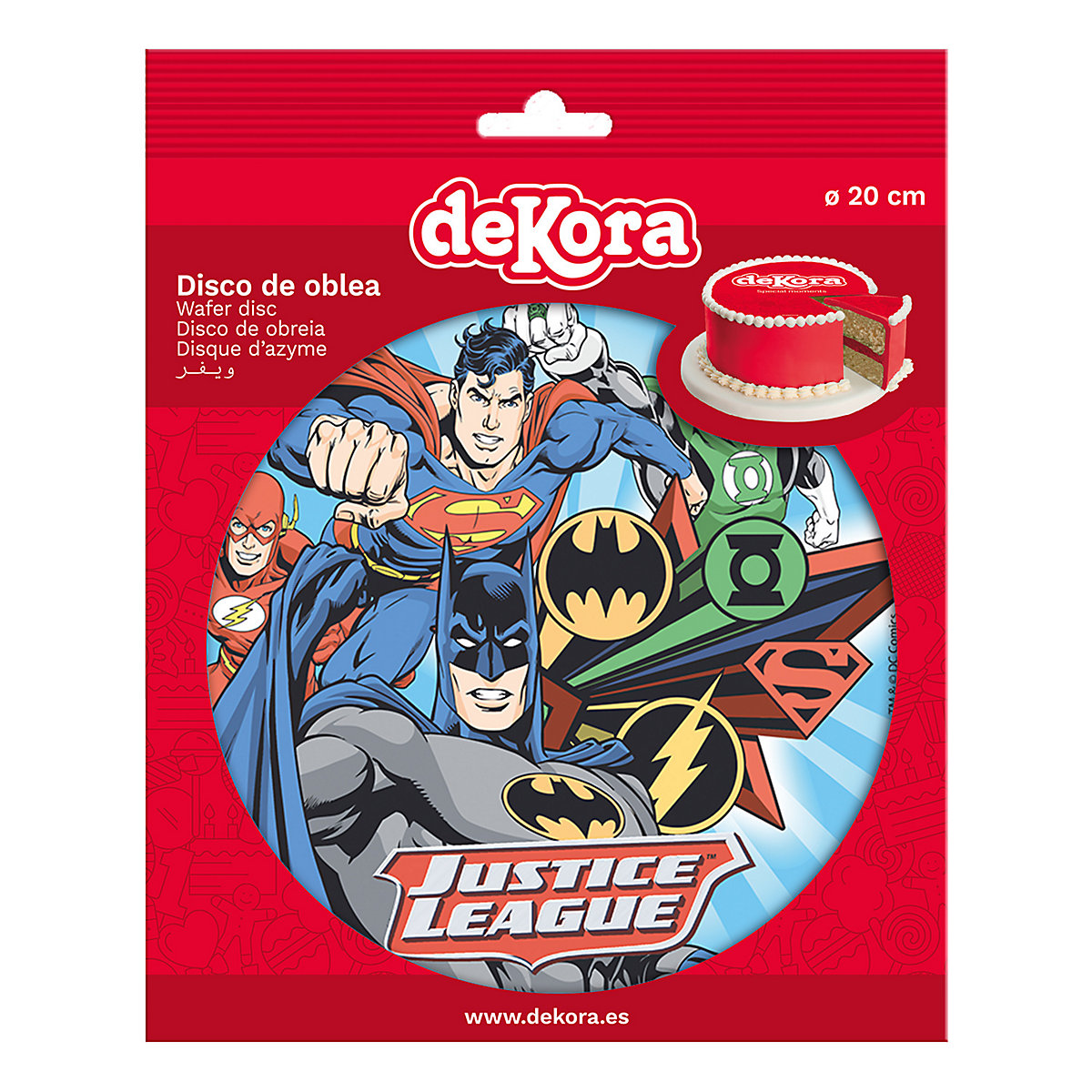 Essbarer Tortenaufleger Justice League 20cm mit Batman, Superman, Flash