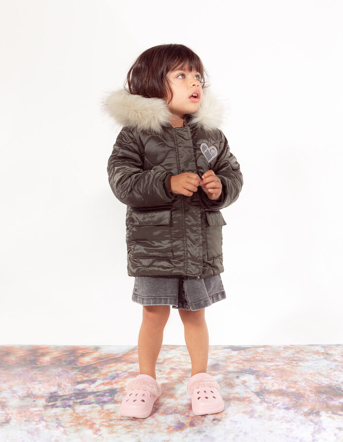 Parka kaki matelassée fourrée à capuche bébé fille