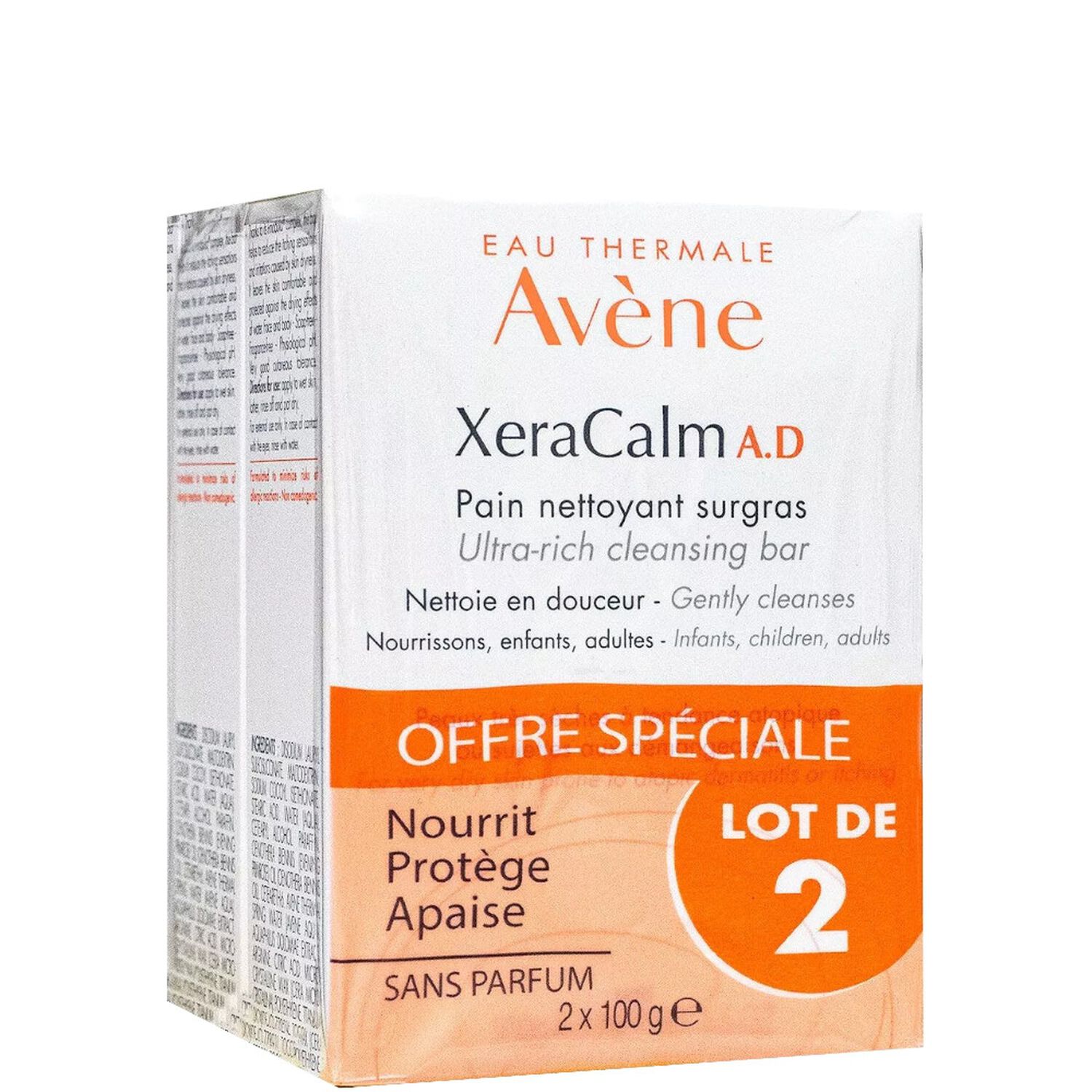 Eau Thermale Avène XeraCalm A.D Pain Nettoyant Surgras 2 x 100 g