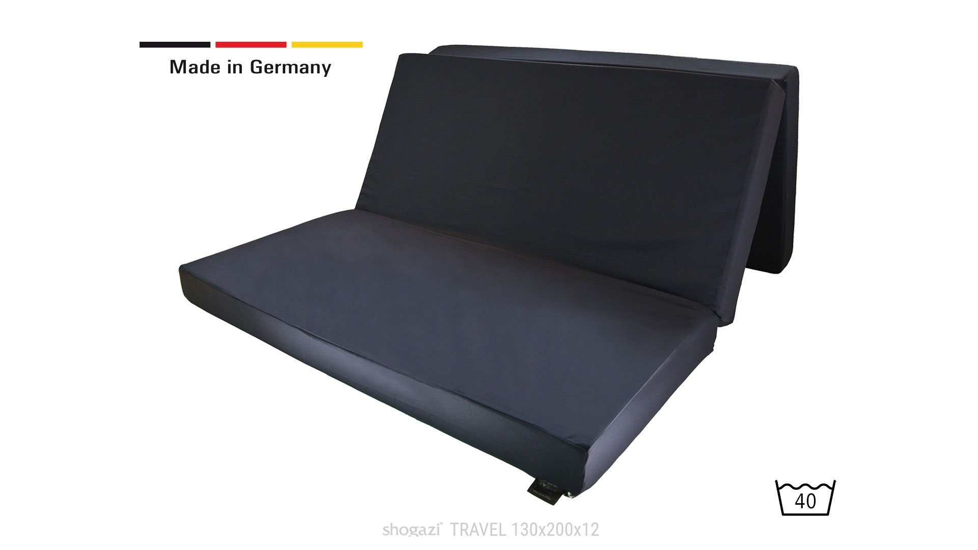 Klappmatratze Luxus Gästematratze 130 cm Breit, shogazi ®, 12 cm hoch, 3-teilige mit abnehmbarem Bezug - MADE IN GERMANY