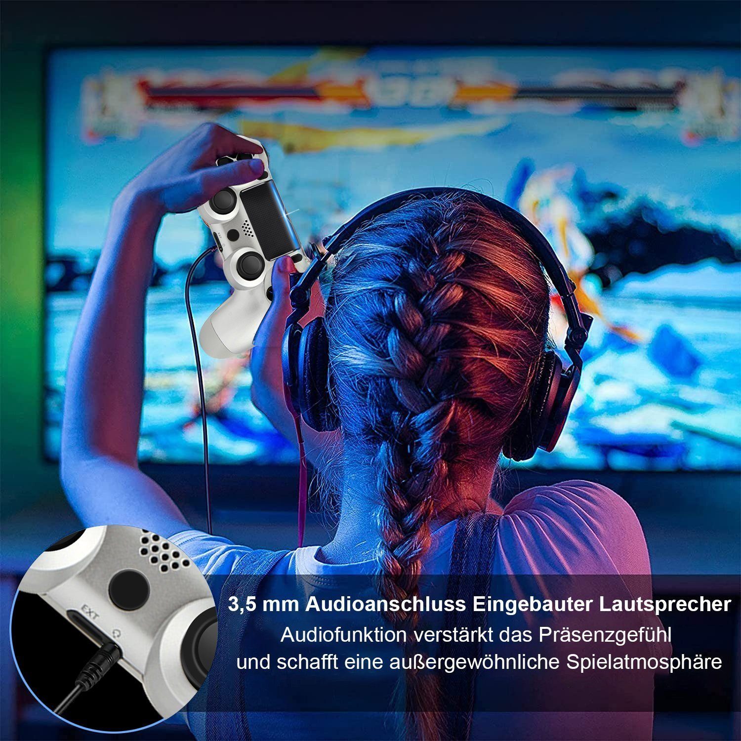 KINSI Wireless Gamepad, Controller, für PS4, Bluetooth, Silber-Grau PlayStation 4-Controller