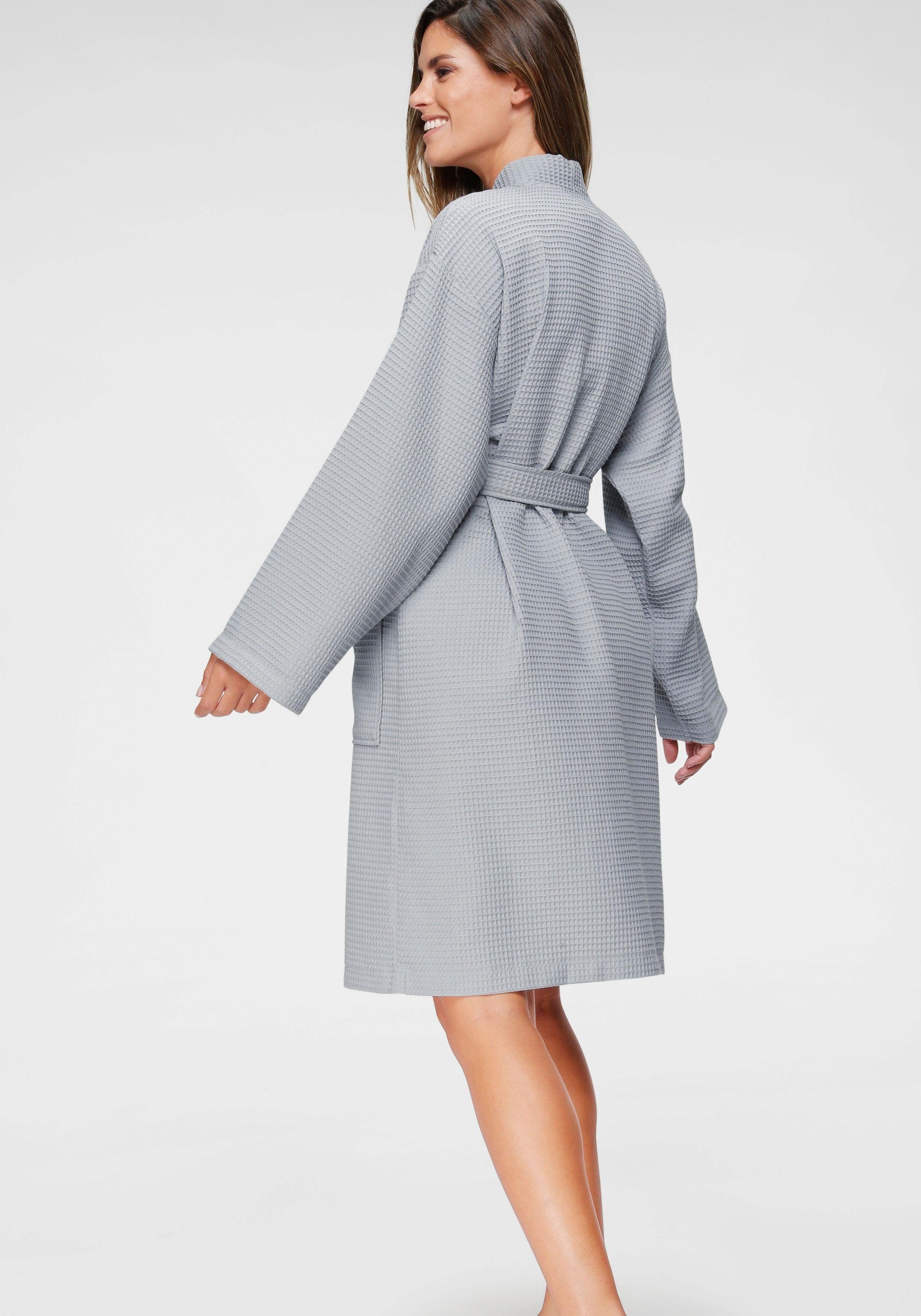 andas Unisex-Bademantel Nora, Kurzform, Waffelpiqué, Kimono-Kragen, Gürtel, Damen & Herren mit Kimono-Kragen, Waffelpiqué, reine Baumwolle, XS-2XL