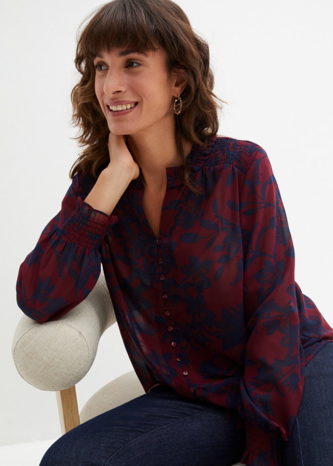 Chiffon Bluse mit Smok-Details