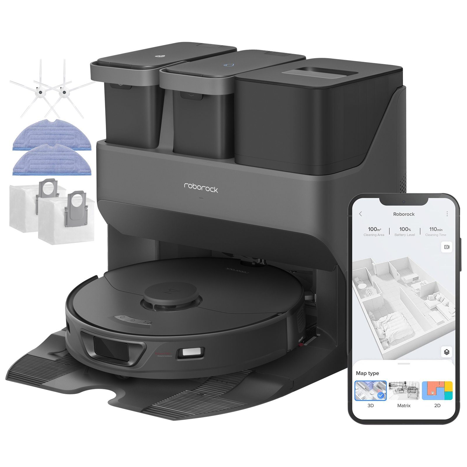 Roborock Saugroboter S7 Max Ultra mit Zubehör-Set, 60,00 W, 5500Pa, Reaktive Hindernisvermeidung, Selbstreinigend, Selbsttrocknend, App und Sprachsteuerung (Upgrade von S7 Pro Ultra, VS S8 Pro Utra)