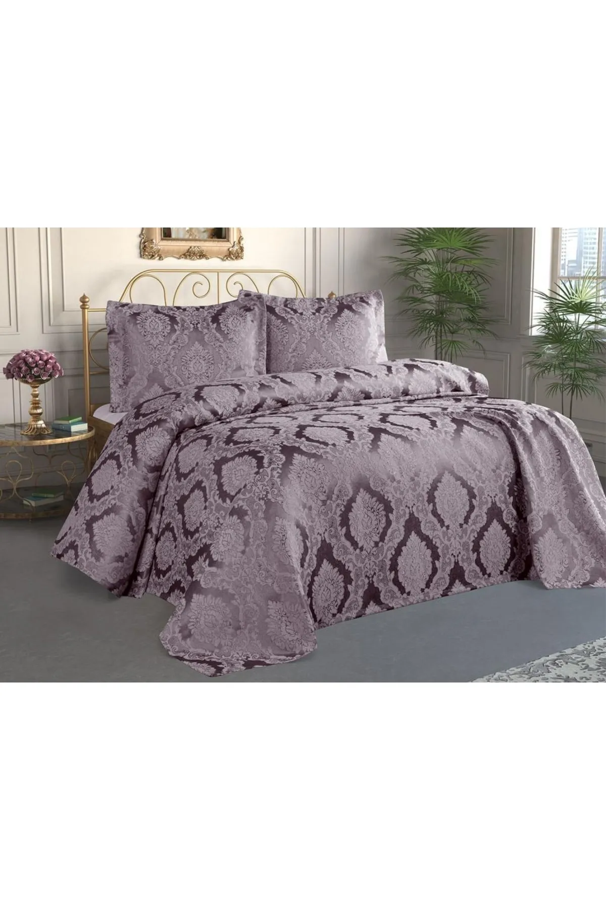 Çeyiz Diyarı  Şulem Jacquard-Chenille-Einzelbettdecke Pflaume