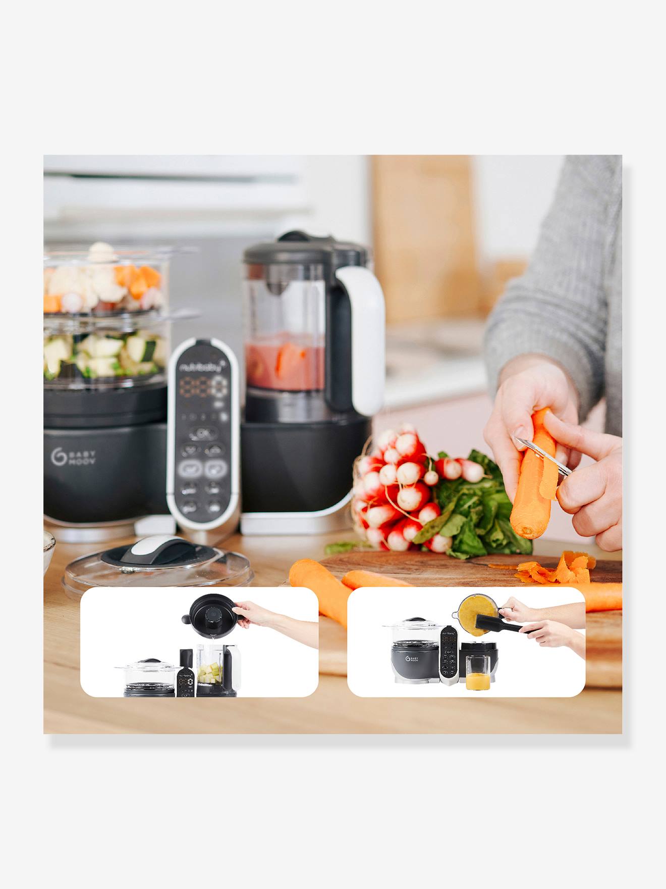 Robot multifonction BABYMOOV Nutribaby+ Préparateur culinaire cuiseur et mixeur industrial grey