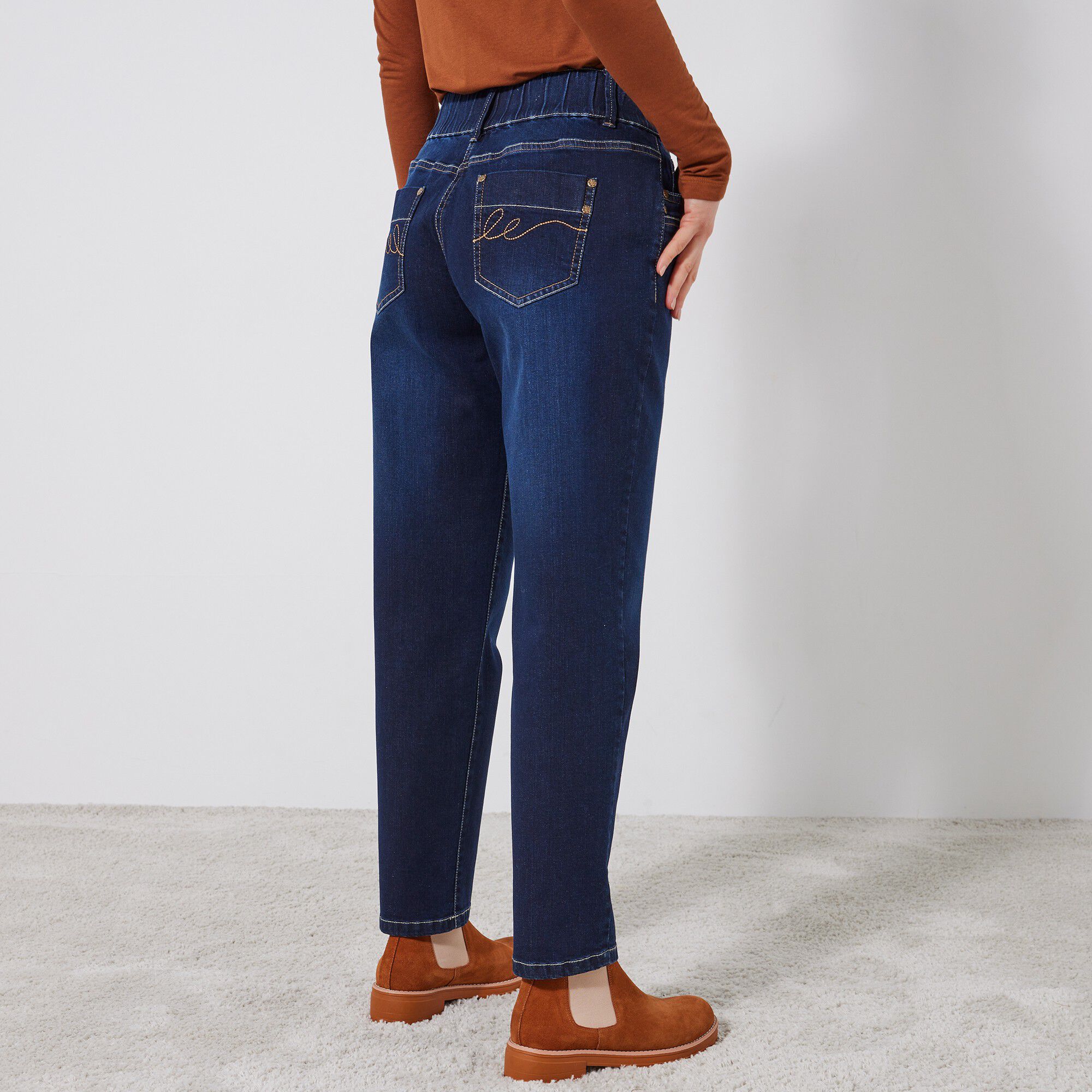Jean mom taille élastiquée stretch