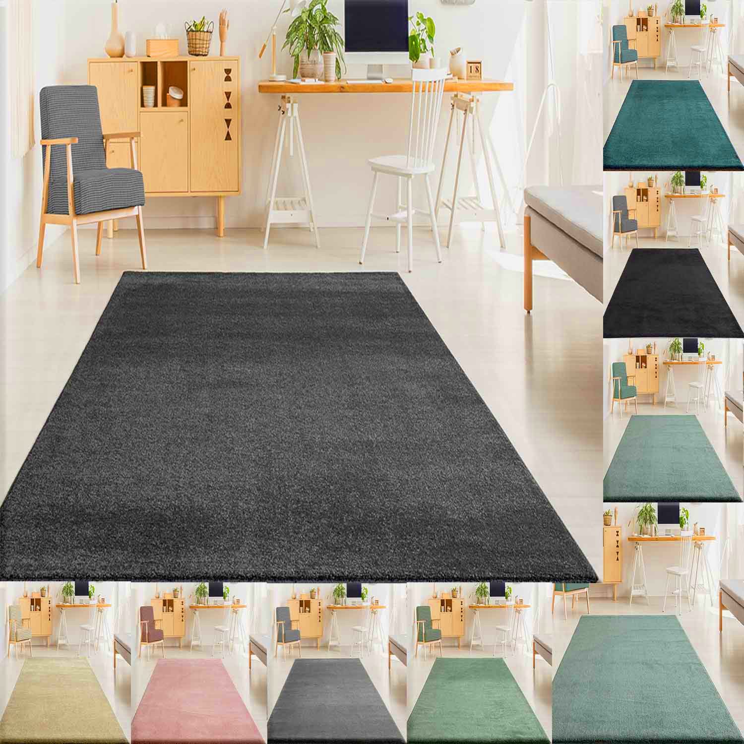 Teppich Kurzflor Wohnzimmer, Vimoda, Rechteckig, Höhe: 8 mm, Extra Weich, gewebt, Einfarbig, Modern, Versch. Größen Farben