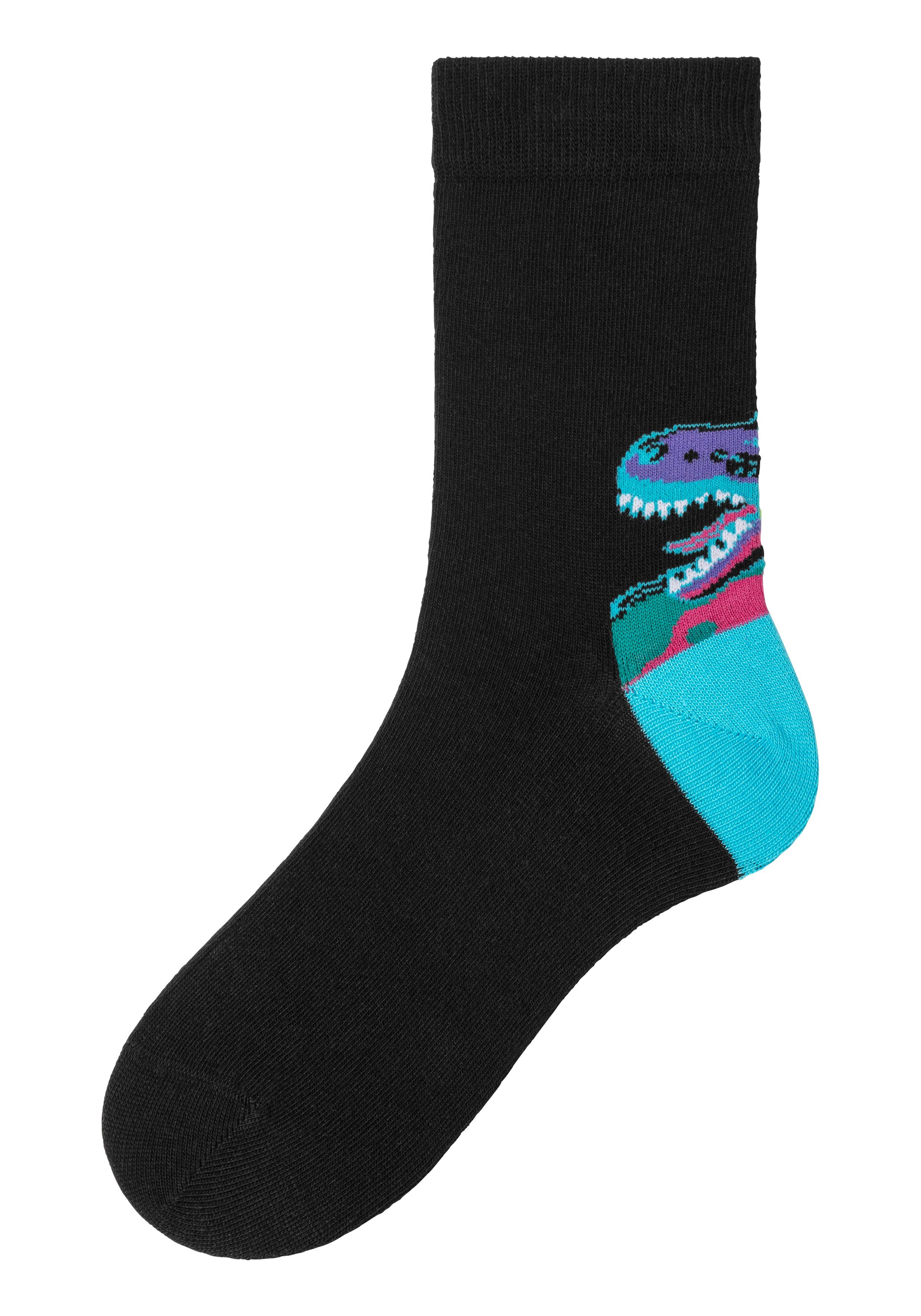 H.I.S Freizeitsocken (Packung, 5-Paar) mit farbenfrohen Dino Motive über der Ferse