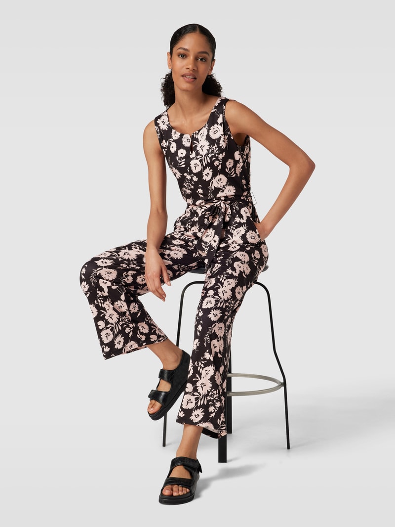 Jumpsuit mit floralem Allover-Muster in schwarz