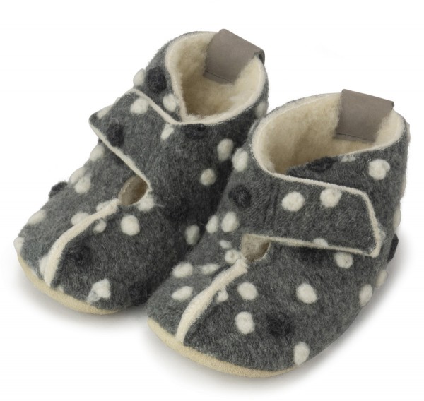OmaKing ~ Kinder Hausschuh Wolle ~ Grey with Dots