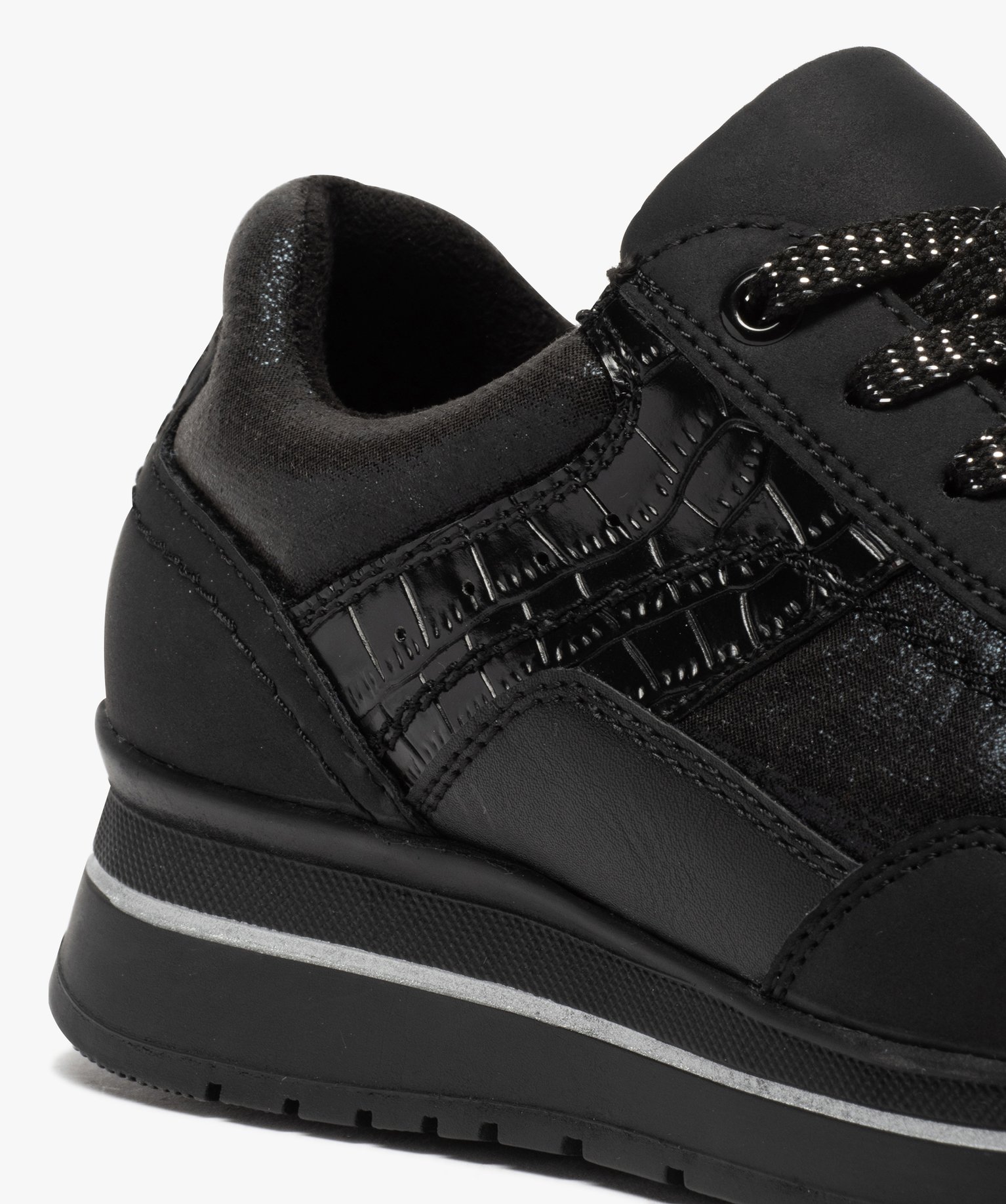 Baskets femme multi-matières à détails métallisés noir | GEMO
