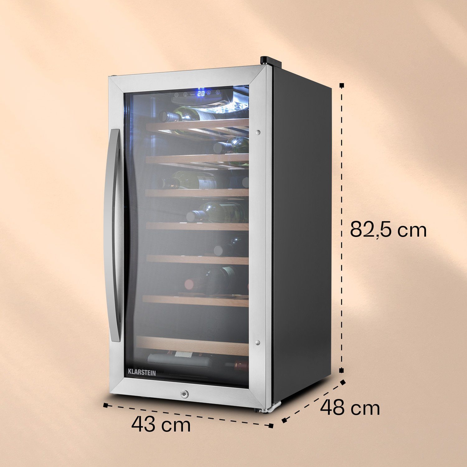 Klarstein Weinkühlschrank Vinamour 26 Uno, für 26 Standardflaschen á 0,75l,Wein Flaschenkühlschrank Weintemperierschrank Weinschrank Kühlschrank