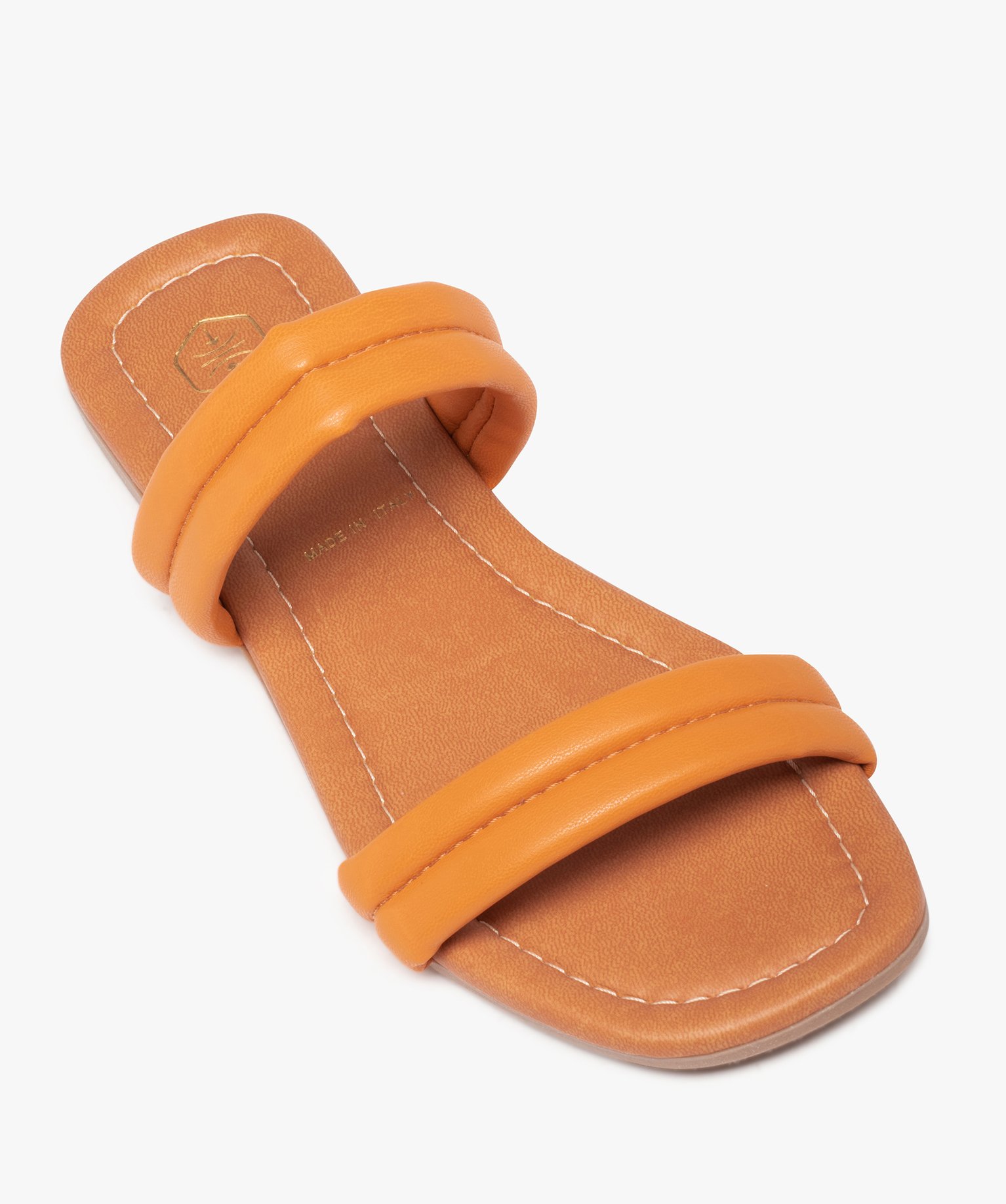 Mules femme à talon plat et brides unies rembourrées orange | GEMO