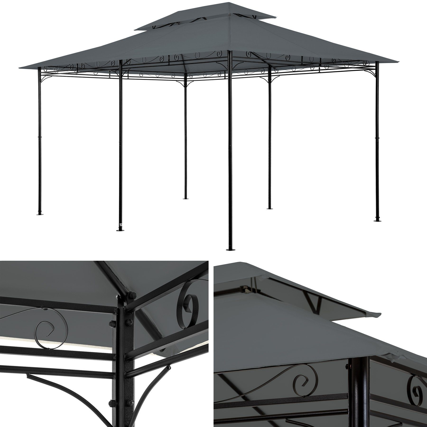 tectake Pavillon Emine, mit 6 Seitenteilen, (Set inkl. Seitenteile), Verstellbare Höhe