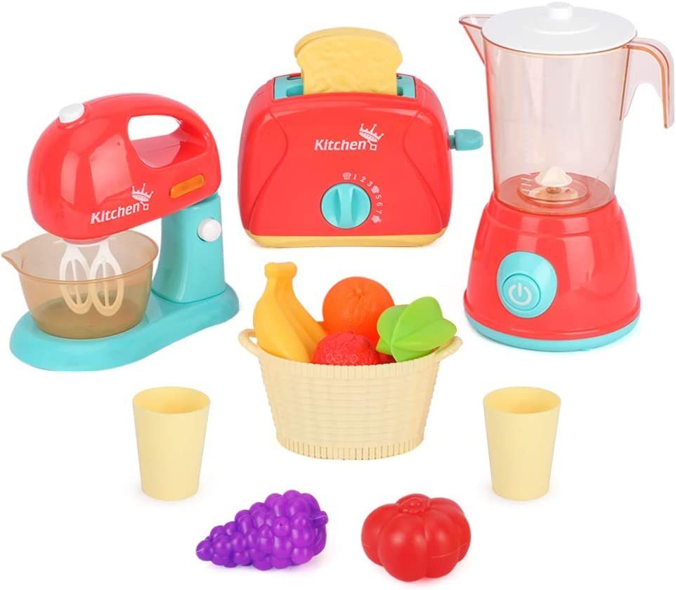 LBLA Lernspielzeug Spielküche Küchenspielzeug für Kinder, Weihnachtsgeschenk (mit Mixer, Entsafter, Toaster, Obst, Brot, Tassen und Korb, 1 Set), Kinderküche Rollenspiele Pädagogisches Spielzeug Geschenk