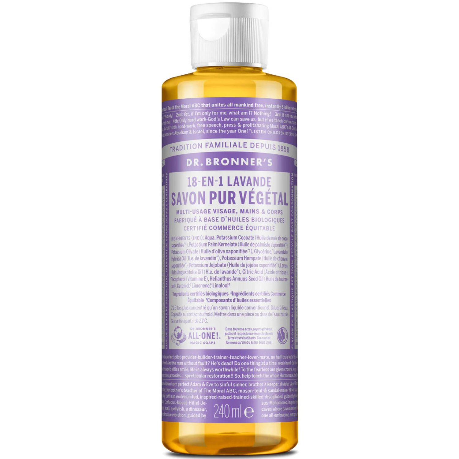 Dr Bronners Savon liquide Lavande Un savon de Castille liquide naturel 18-en-1