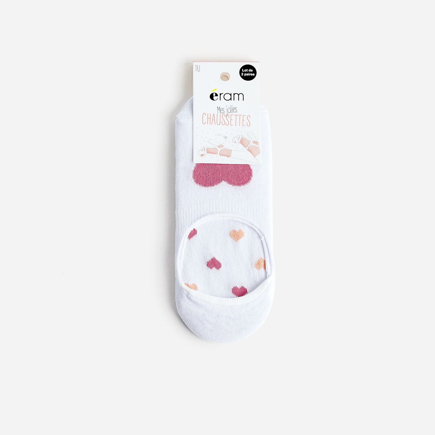 Chaussettes invisibles blanches à motifs cœurs