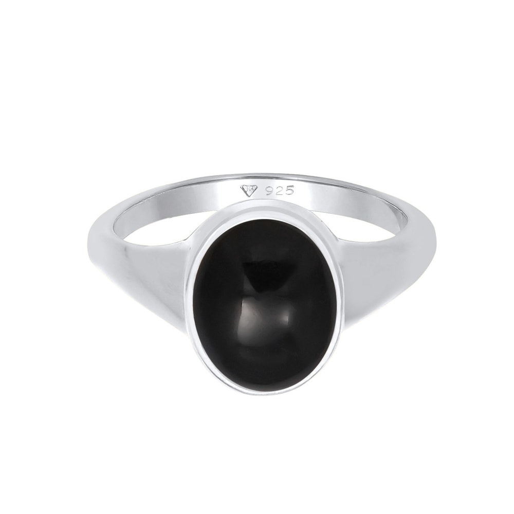 Elli Elli Bague Femmes Sceau Ovale avec Pierre Précieuse Onyx en Argent Sterling 925 P Bague