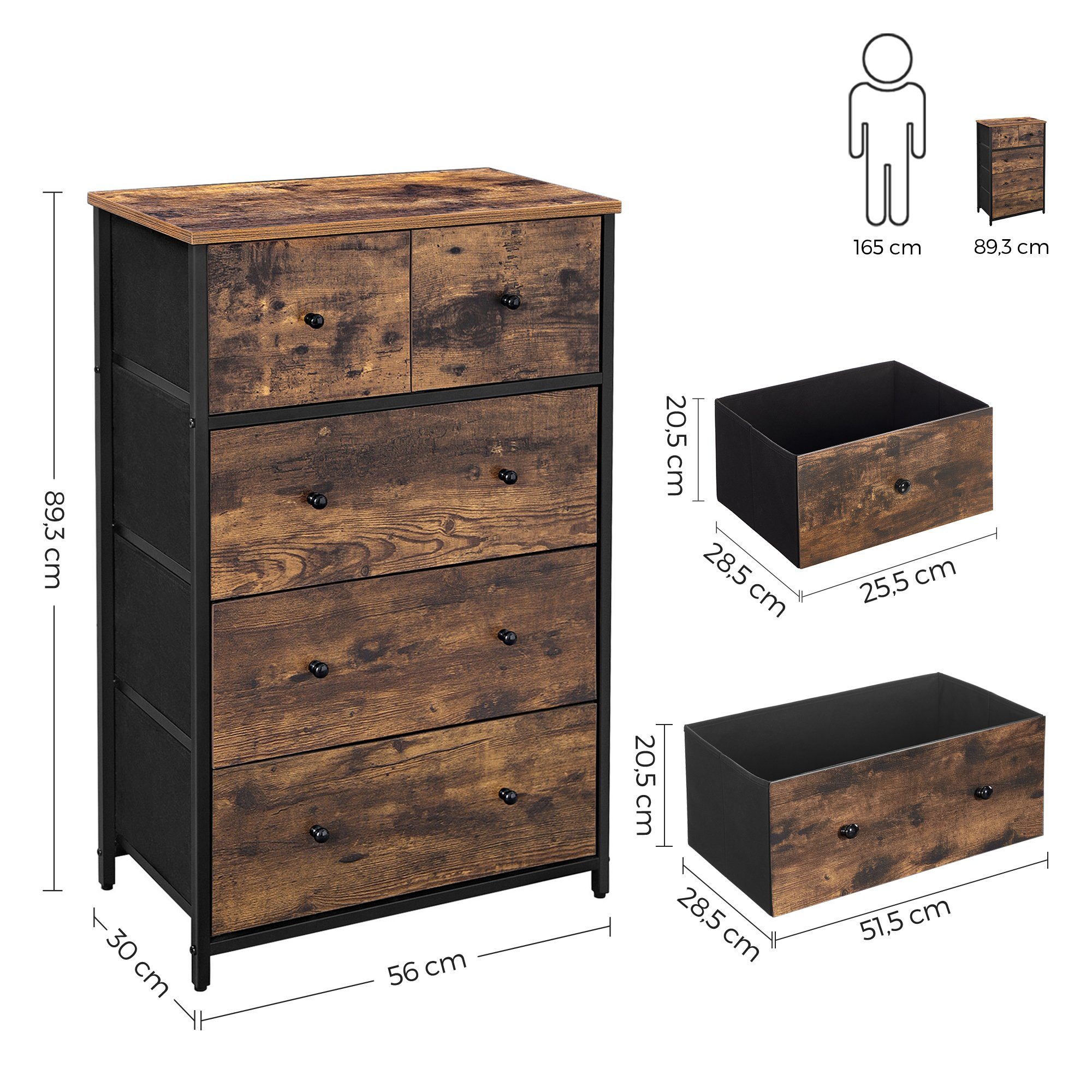 SONGMICS Kommode, Stoffschubalden, Industrie-Design
