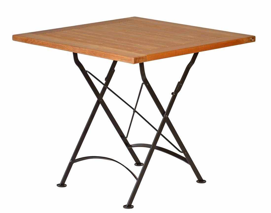 Kai Wiechmann Klapptisch Premium Teak Falttisch 80 x 80 cm als wetterfester Balkontisch, rostfreier und langlebiger Teak Eisen Gartentisch