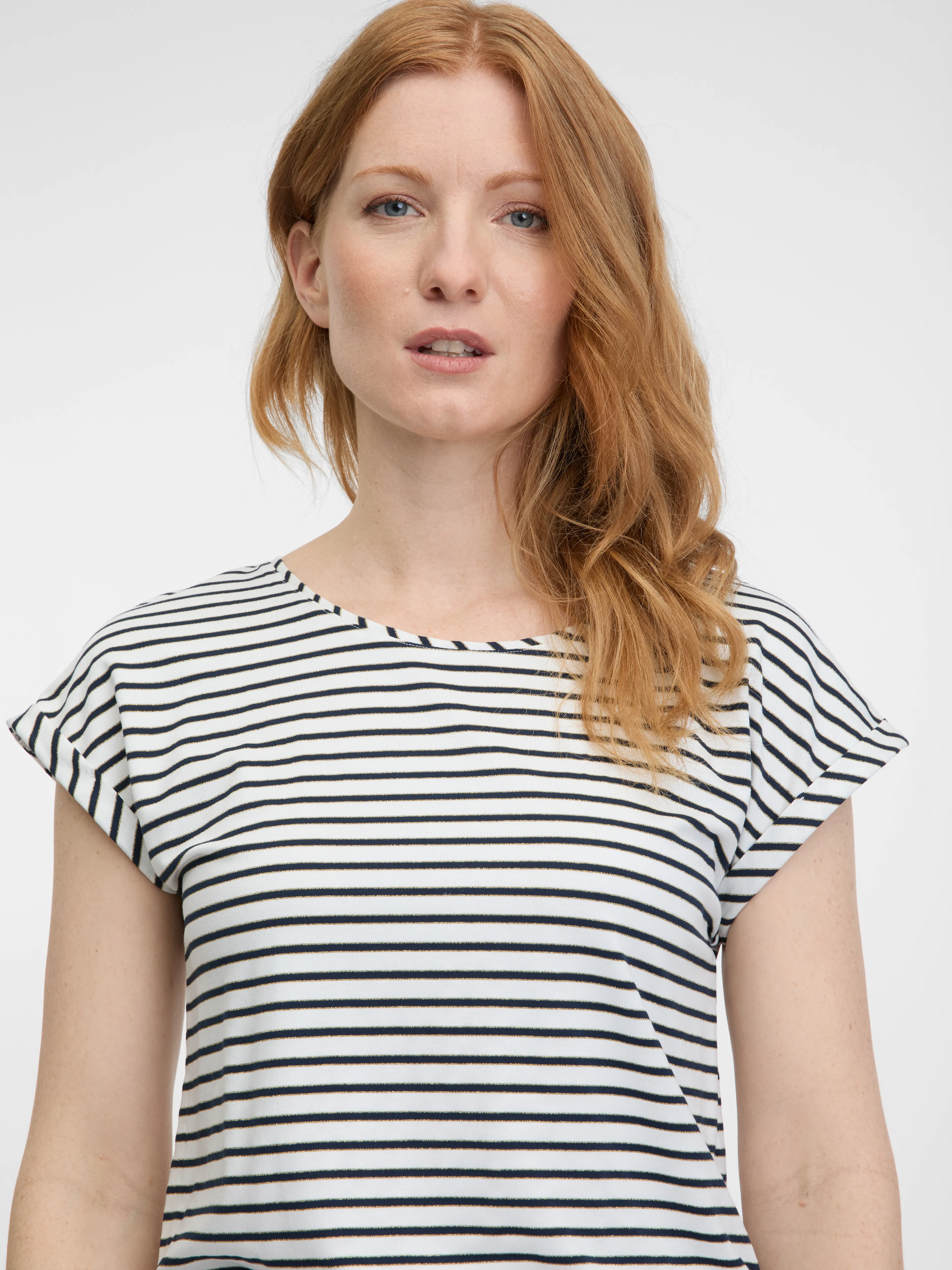 Creme und Blau gestreiftes Damen-T-Shirt ORSAY