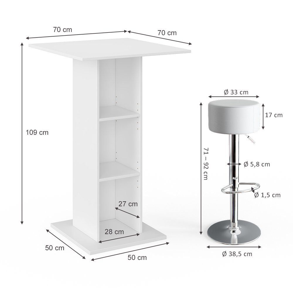 Vicco Bartisch Stehtisch Tresentisch RODEO Weiß inkl. Hocker