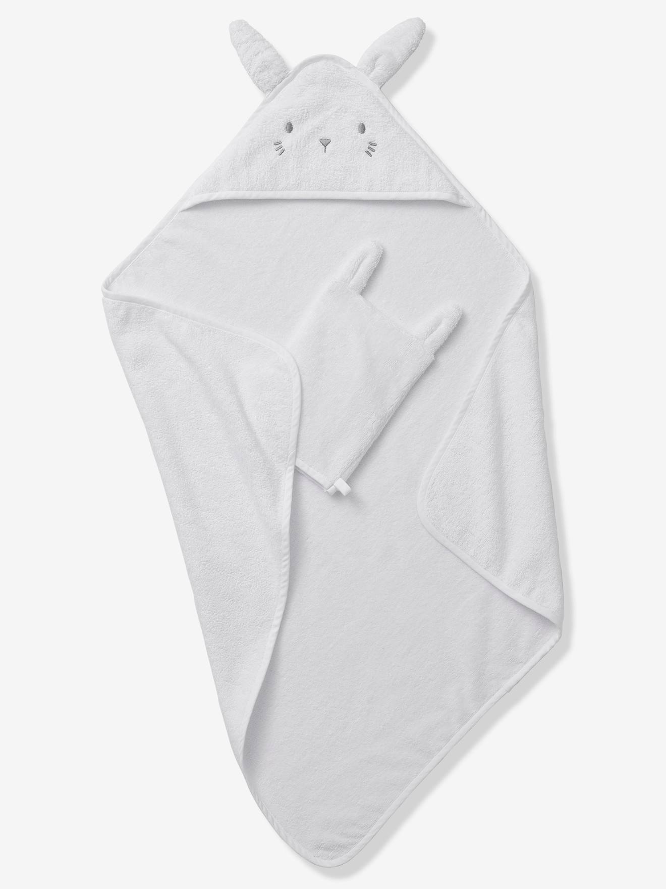 Cape de bain + gant en coton bio* anthracite