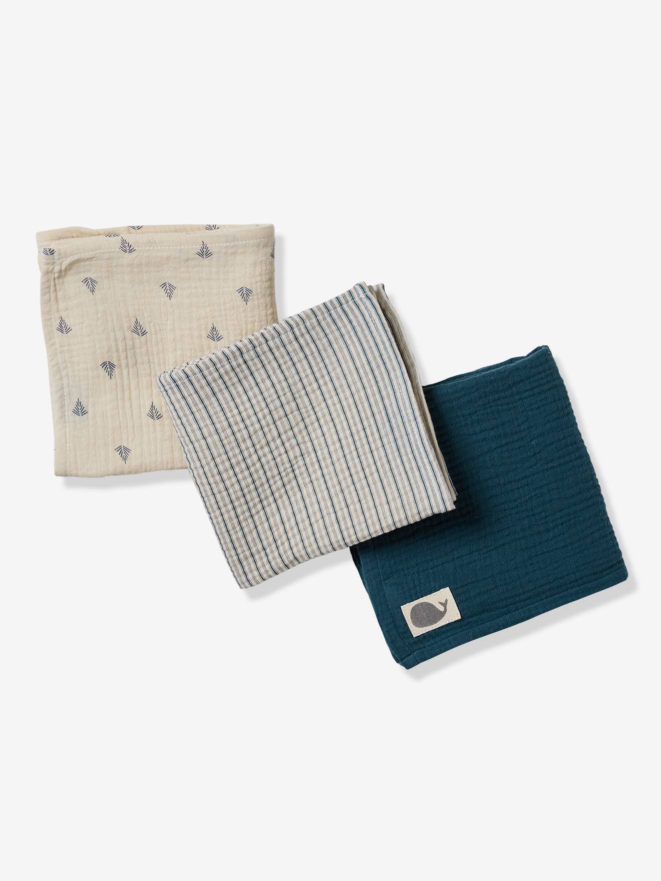 Vertbaudet 3er-Pack Baby Wickeltücher NAVY SEA Oeko-Tex - set blau